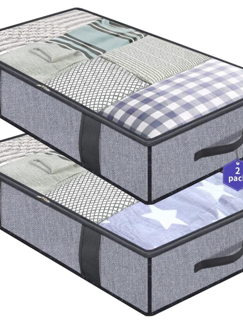 Foldable Underbed Bags 2 Pack - Blankets Clothes Comforters Storage Bag Breathab